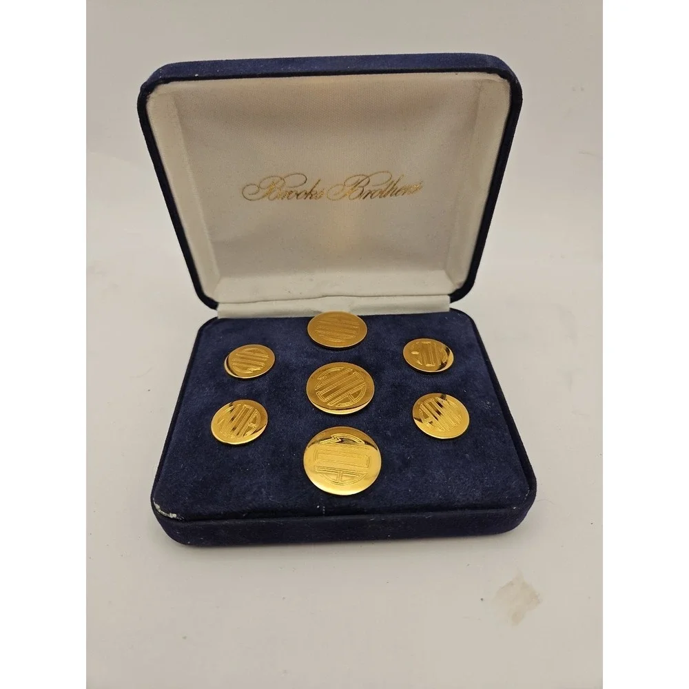 Brooks Brothers Cufflinks Polished Brass with Case Care Guide, Excellent